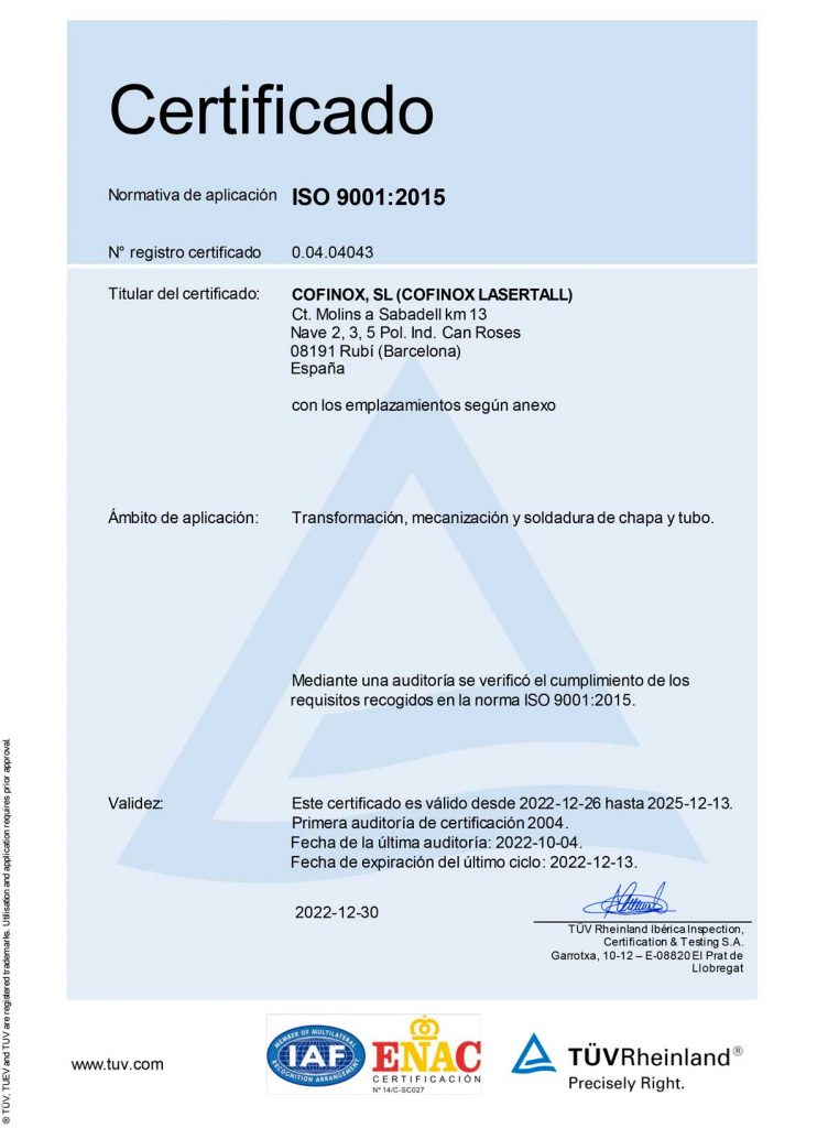cofinox certificado